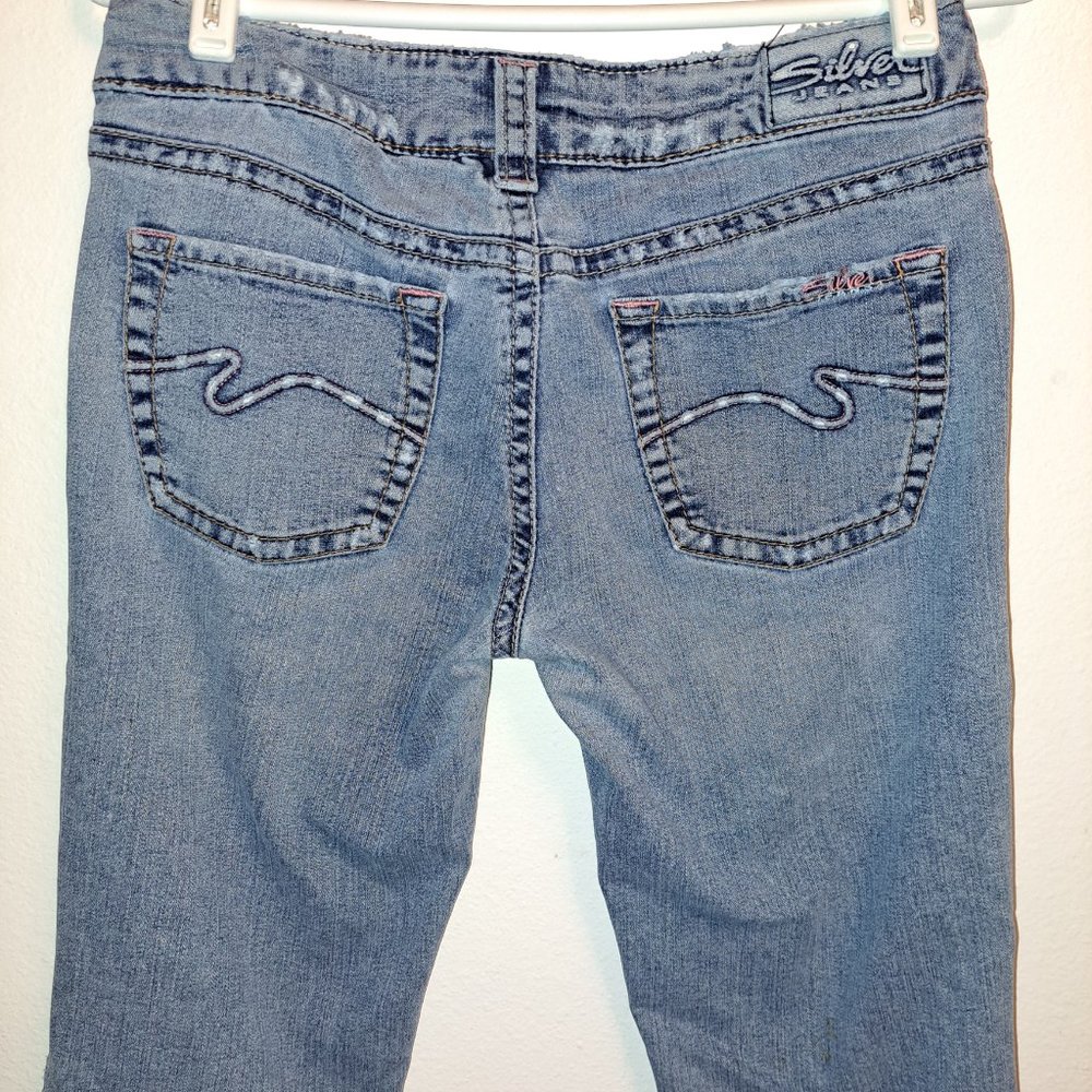 Silver Aiko Jeans Blue w/Pink Accents&Tags, Embroidered Pockets Western Glove 30